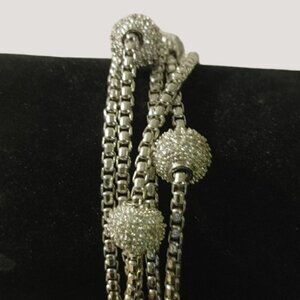 Cable Multi Strand Bracelet 8 inch Silver Tone Crystals Rhinestone Hook Clasp